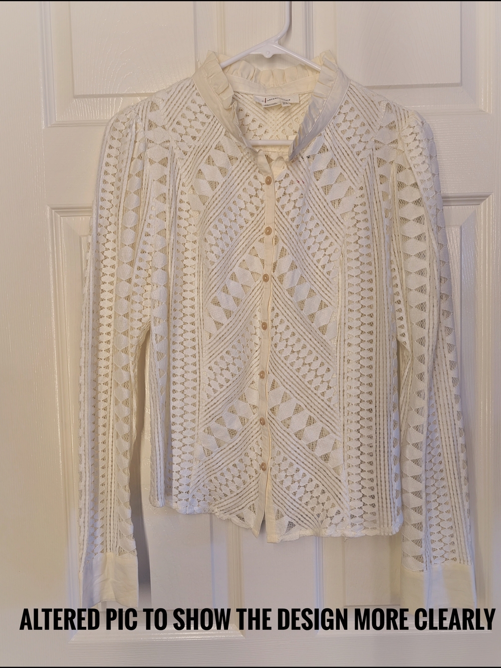 Anthropologie Ivory Crochet Button-Front Blouse - Picture 7 of 8